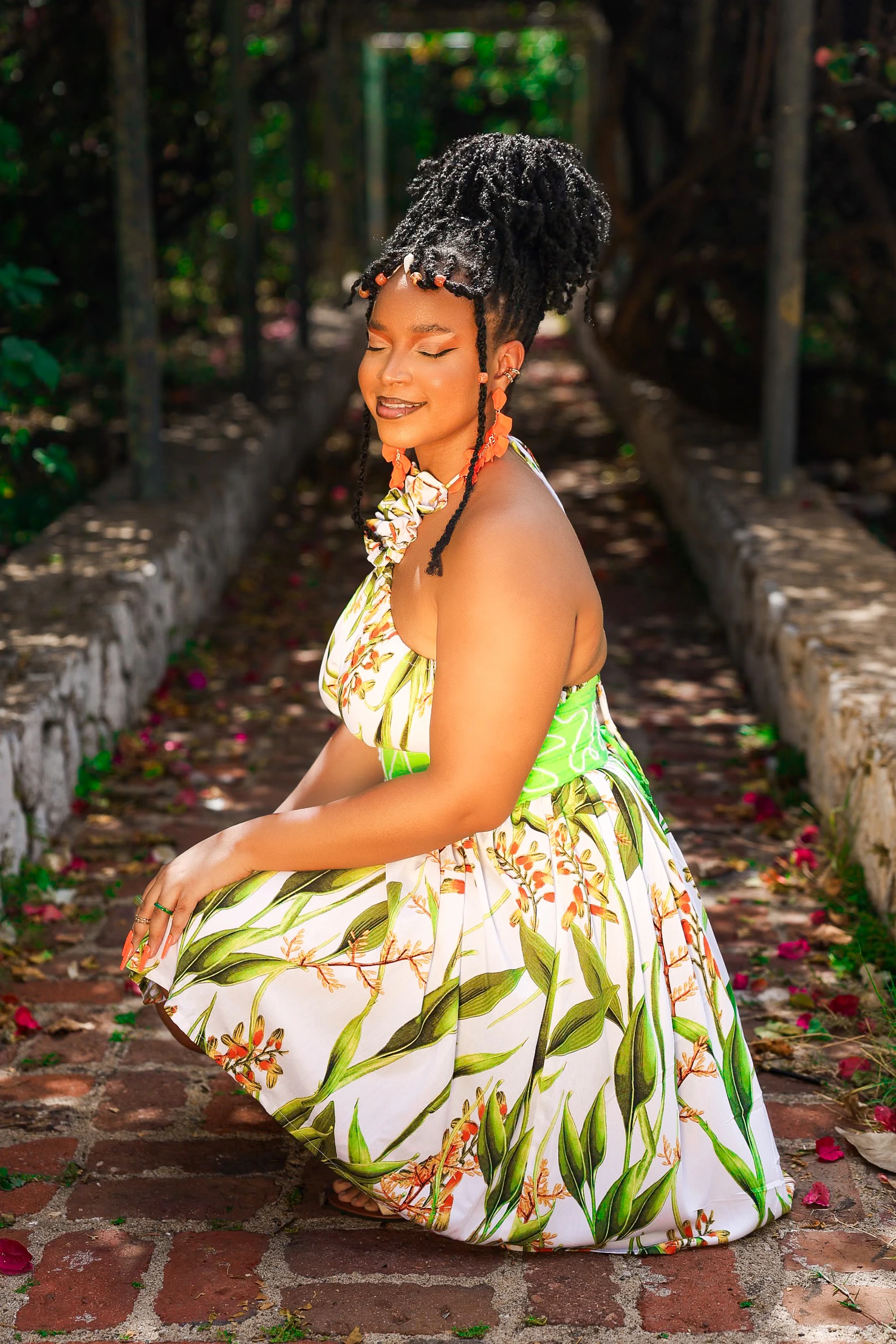Outdoor portrait in a floral dress